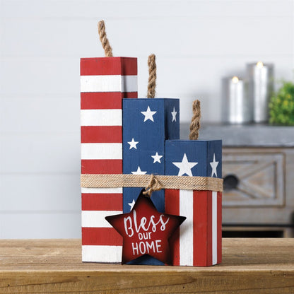 14" Red White And Blue Bless Our Home Tabletop Sign HomeRoots