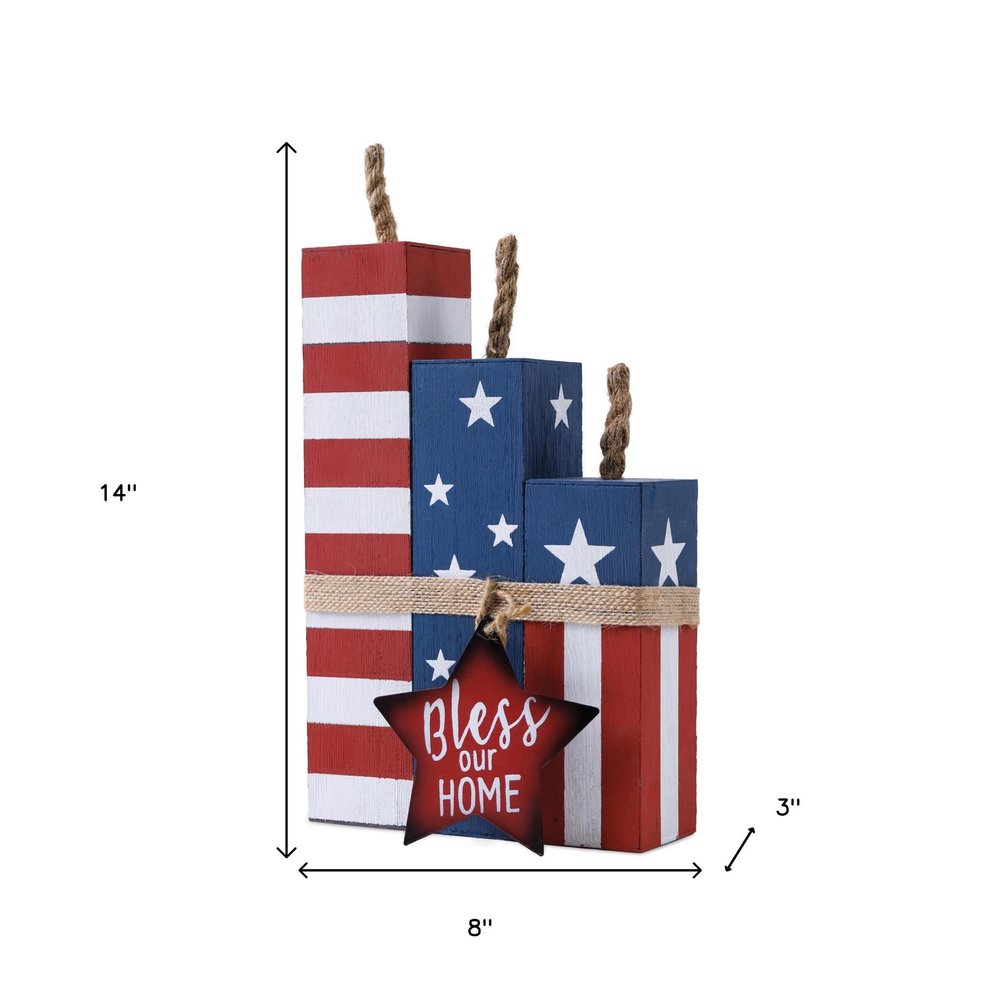 14" Red White And Blue Bless Our Home Tabletop Sign HomeRoots