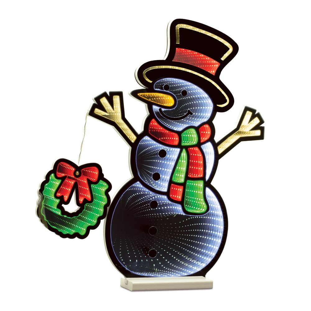 24" White Red And Green Acrylic Christmas Snowman Tabletop Sign with LED HomeRoots