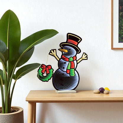24" White Red And Green Acrylic Christmas Snowman Tabletop Sign with LED HomeRoots