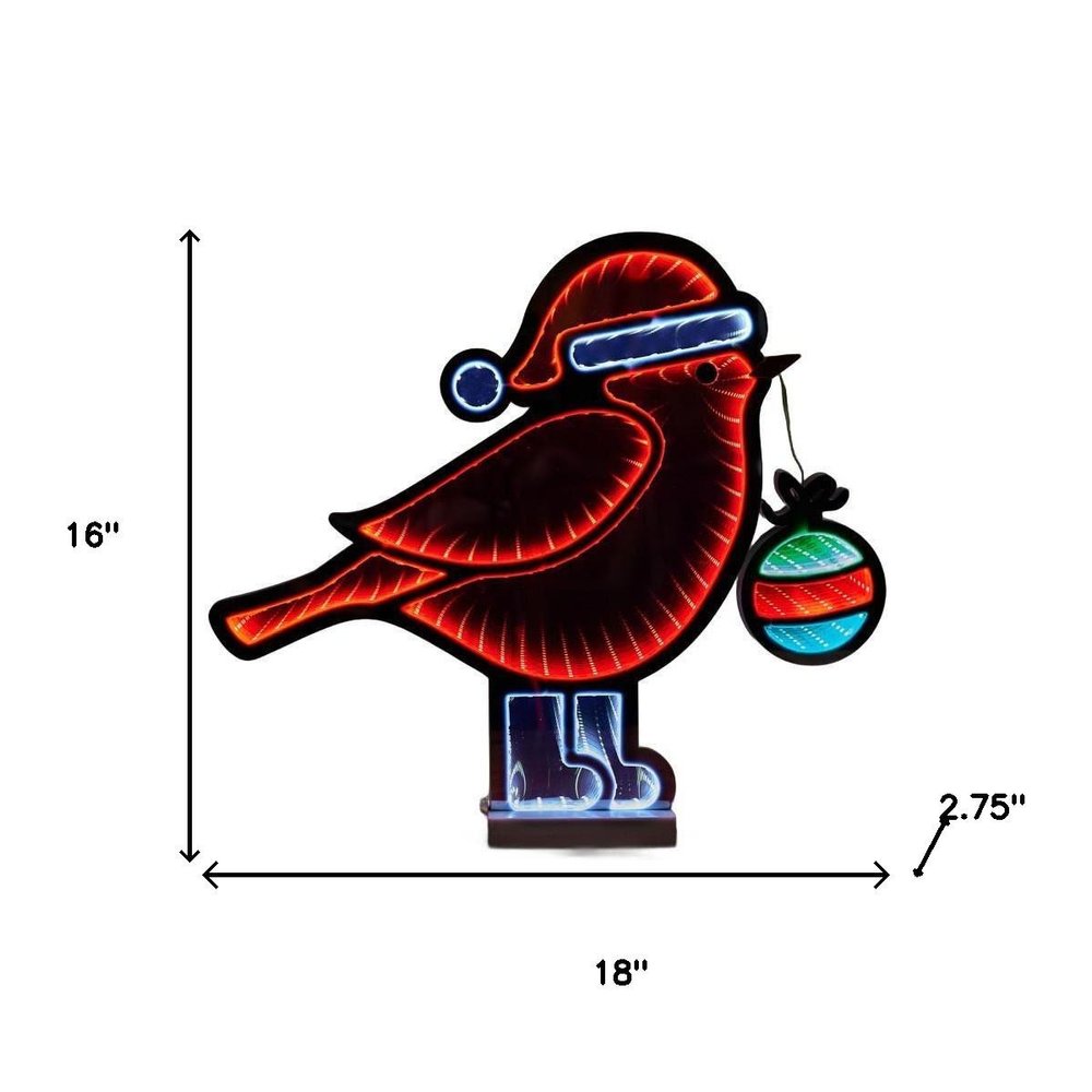16" Red White And Green Acrylic Bird Christmas Tabletop Sign with LED HomeRoots
