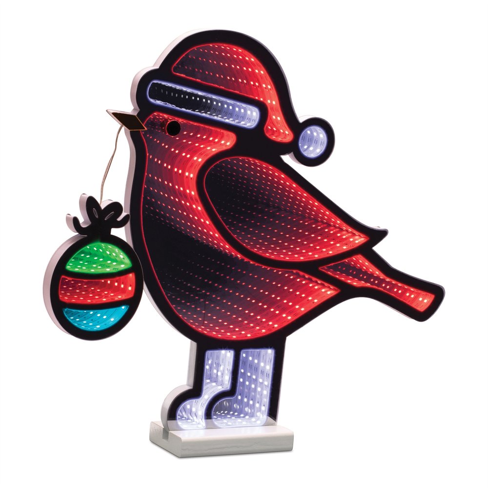 16" Red White And Green Acrylic Bird Christmas Tabletop Sign with LED HomeRoots