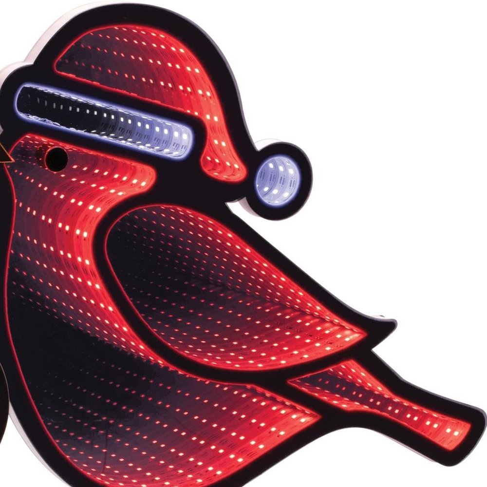 16" Red White And Green Acrylic Bird Christmas Tabletop Sign with LED HomeRoots