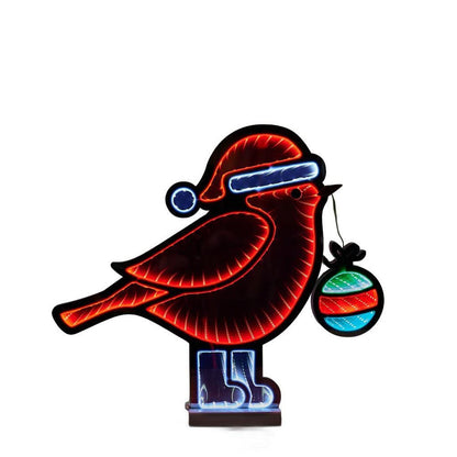 16" Red White And Green Acrylic Bird Christmas Tabletop Sign with LED HomeRoots