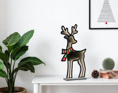 23" White And Red Acrylic Deer Christmas Tabletop Sign with LED HomeRoots