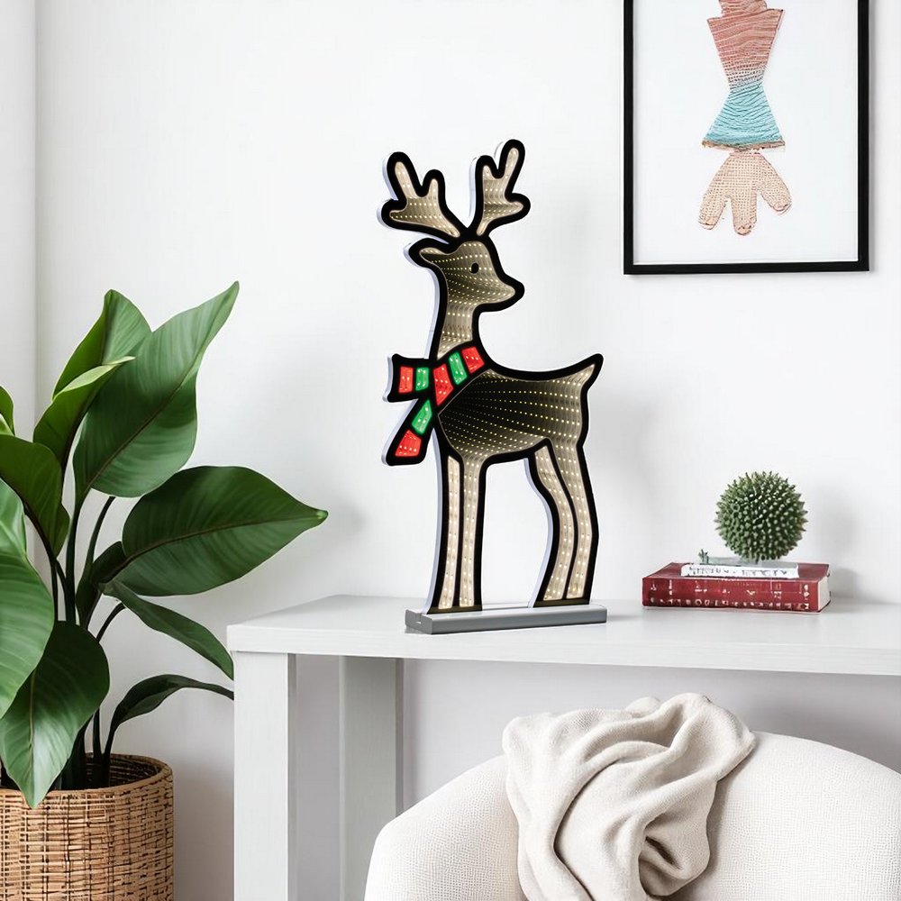 33" White And Green Acrylic Deer Christmas Tabletop Sign with LED HomeRoots