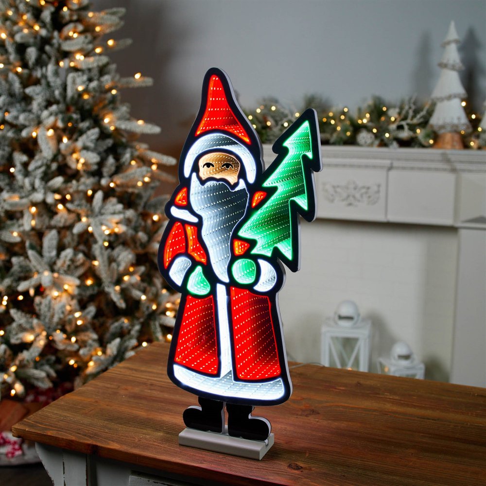 25" Red White And Green Acrylic Christmas Santa Tabletop Sign with LED HomeRoots