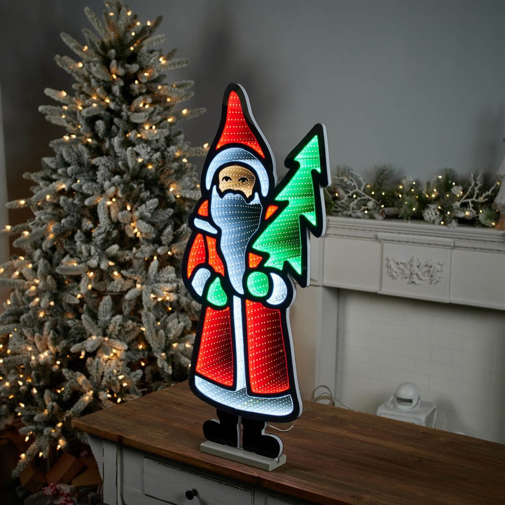 34" Red White And Green Acrylic Christmas Santa Tabletop Sign with LED HomeRoots