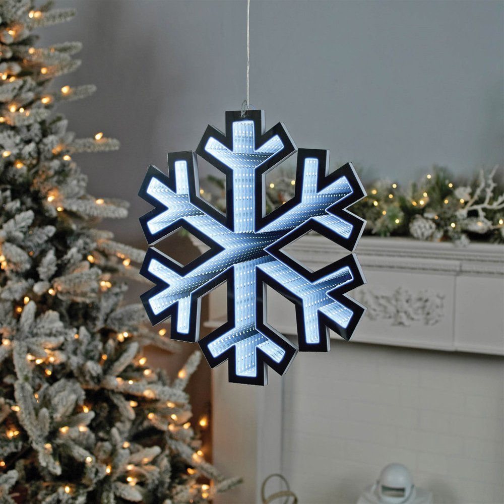 16" White Acrylic Christmas Snowflakes Tabletop Sign with LED HomeRoots