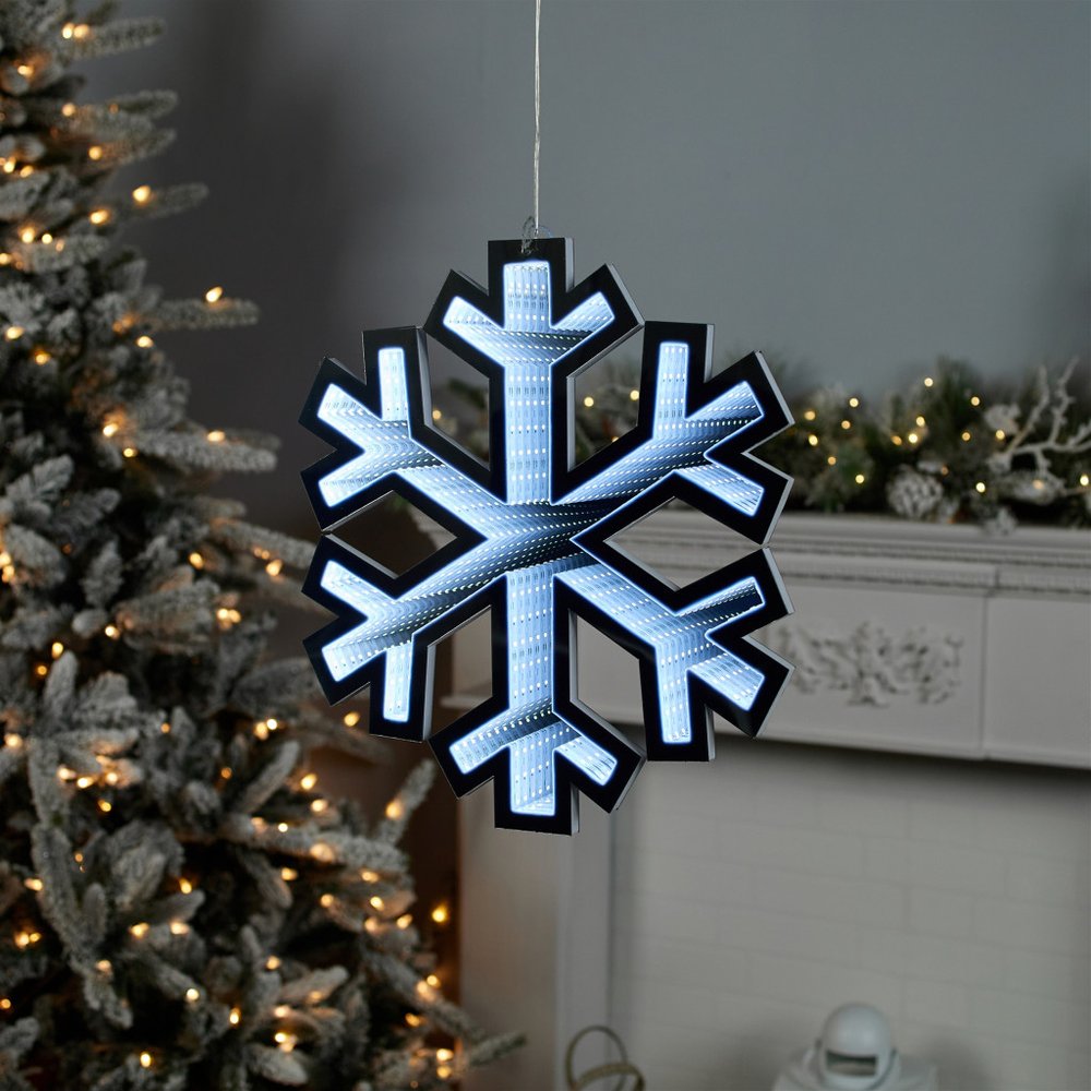 16" White Acrylic Christmas Snowflakes Tabletop Sign with LED HomeRoots