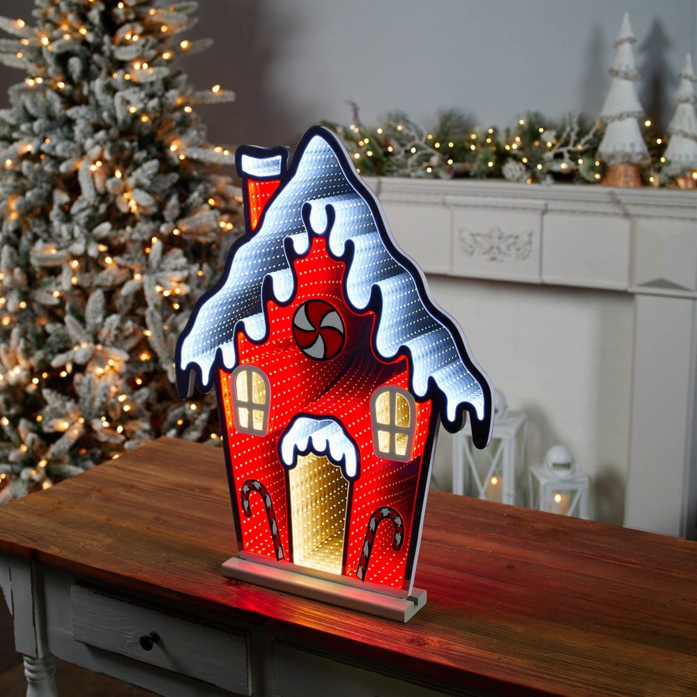 26" Red And White Acrylic House Christmas Tabletop Sign with LED HomeRoots