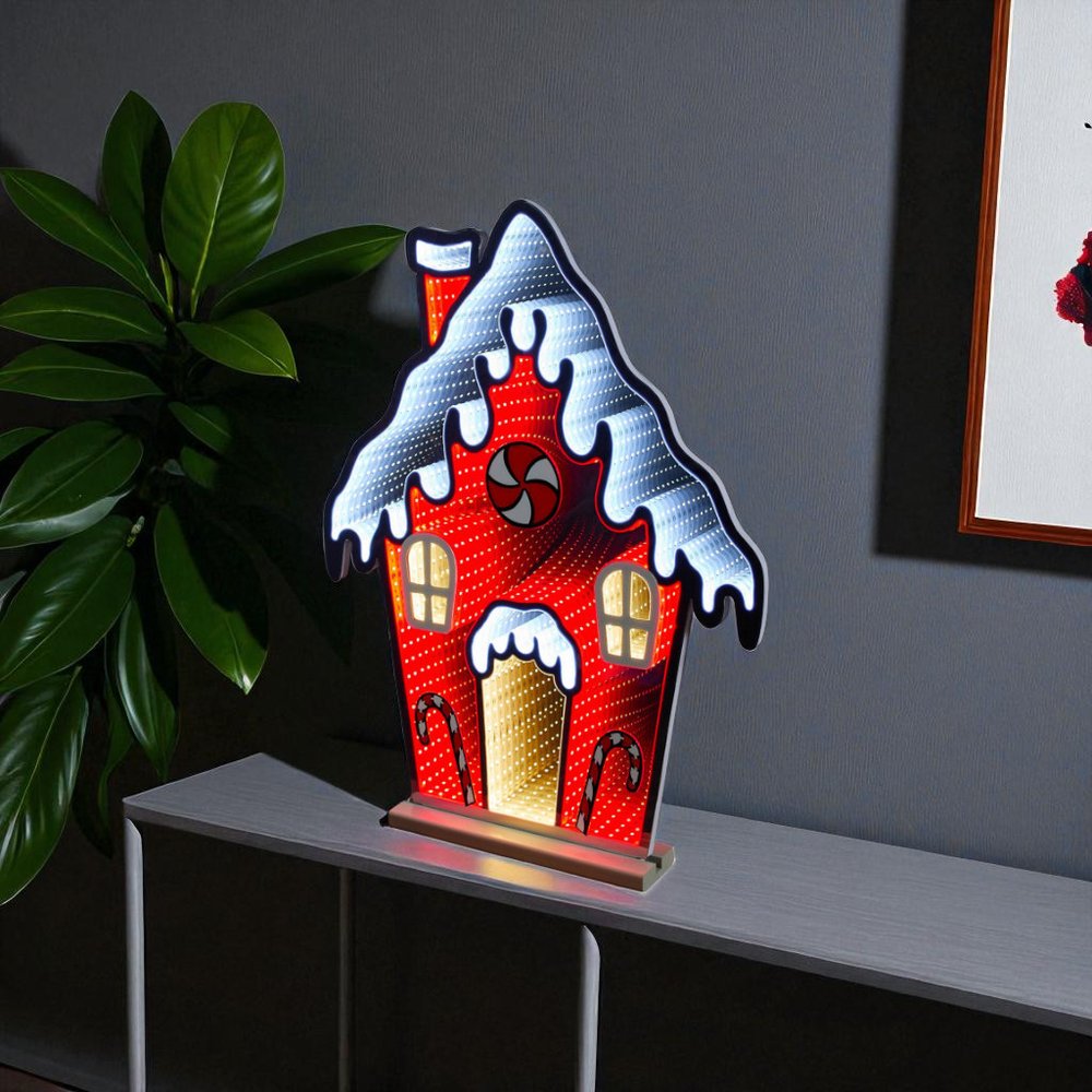 26" Red And White Acrylic House Christmas Tabletop Sign with LED HomeRoots