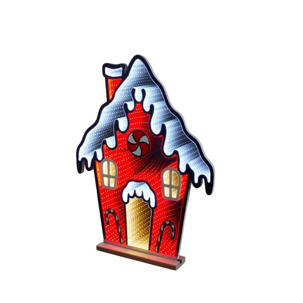 26" Red And White Acrylic House Christmas Tabletop Sign with LED HomeRoots