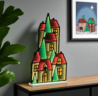 28" Green Red And White Acrylic House Tabletop Sign with LED HomeRoots
