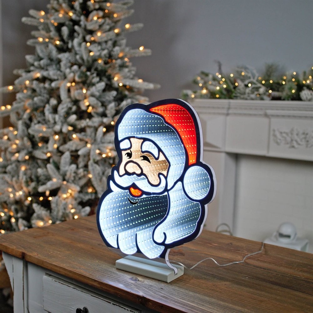 16" Red And White Acrylic Christmas Santa Tabletop Sign with LED HomeRoots