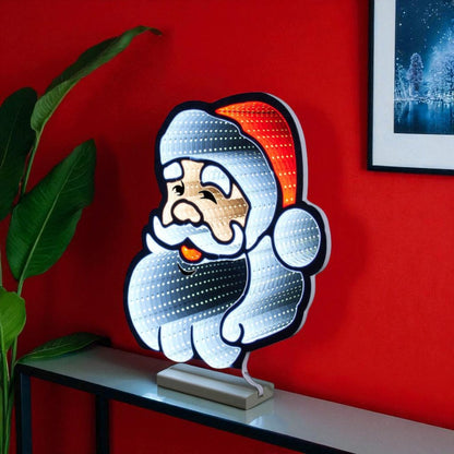 16" Red And White Acrylic Christmas Santa Tabletop Sign with LED HomeRoots
