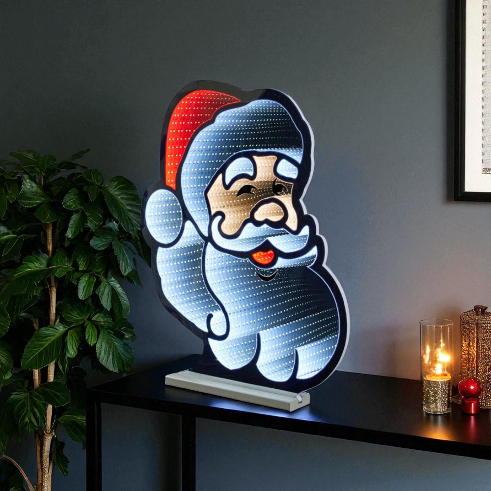 20" Red And White Acrylic Christmas Santa Tabletop Sign with LED HomeRoots