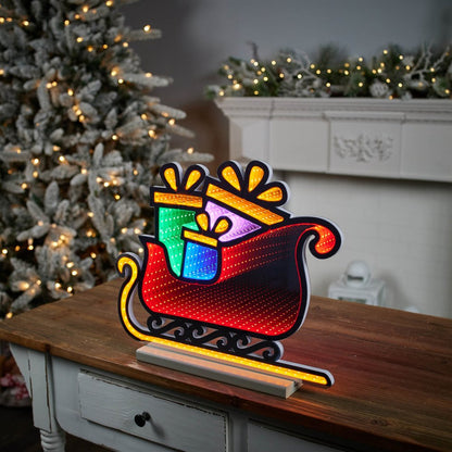 15" Green Orange And Red Acrylic Christmas Tabletop Sign with LED HomeRoots
