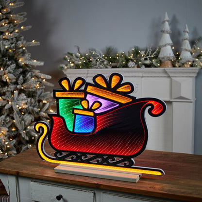 18" Green Orange And Red Acrylic Christmas Tabletop Sign with LED HomeRoots
