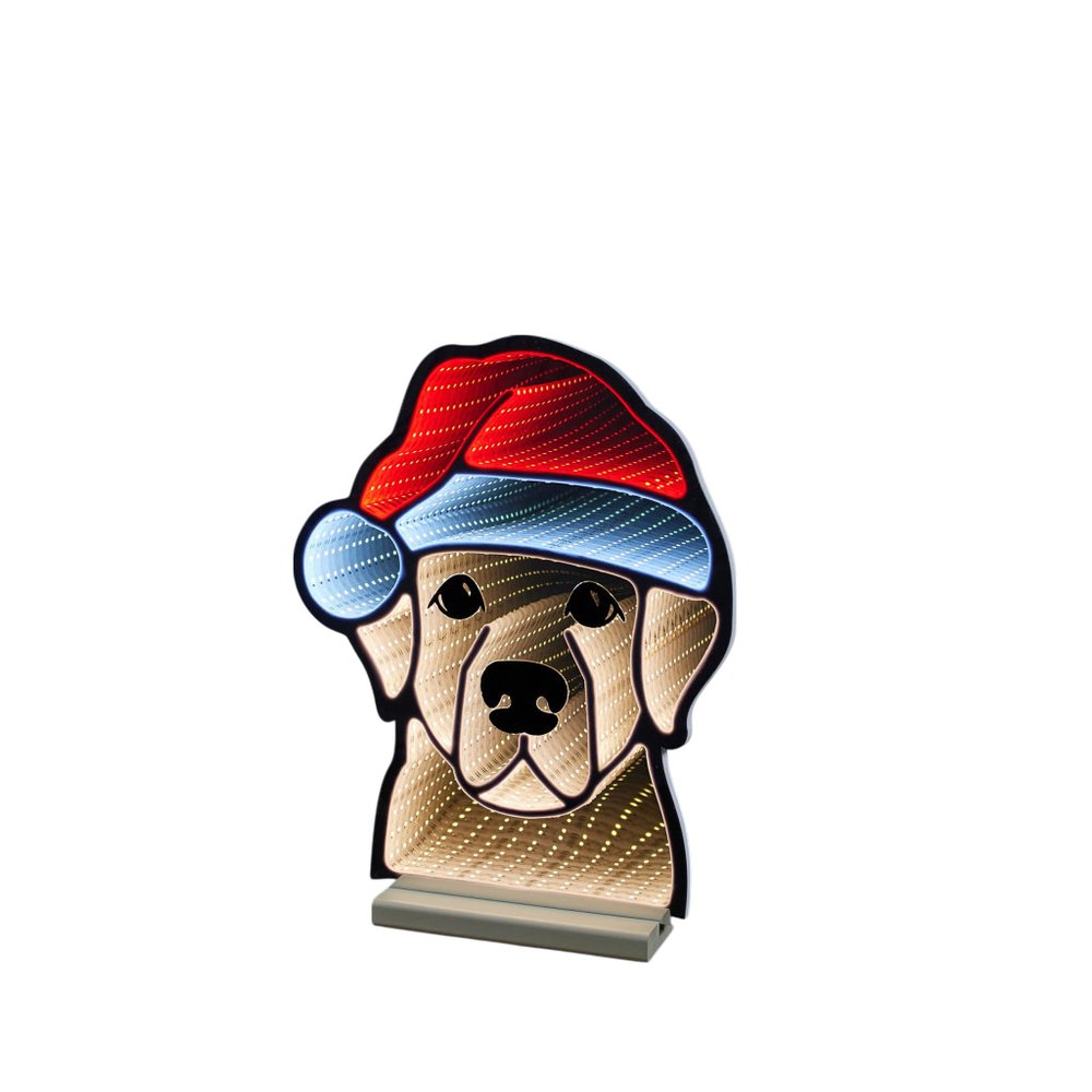 17" Beige And Red Acrylic Dog Christmas Tabletop Sign with LED HomeRoots