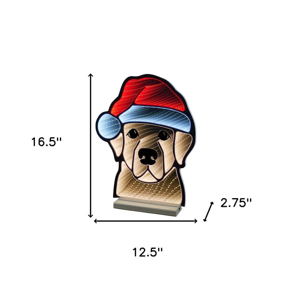 17" Beige And Red Acrylic Dog Christmas Tabletop Sign with LED HomeRoots