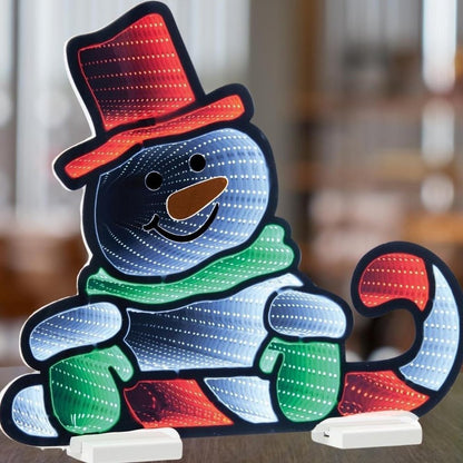 18" White Red And Green Acrylic Christmas Snowman Tabletop Sign with LED HomeRoots