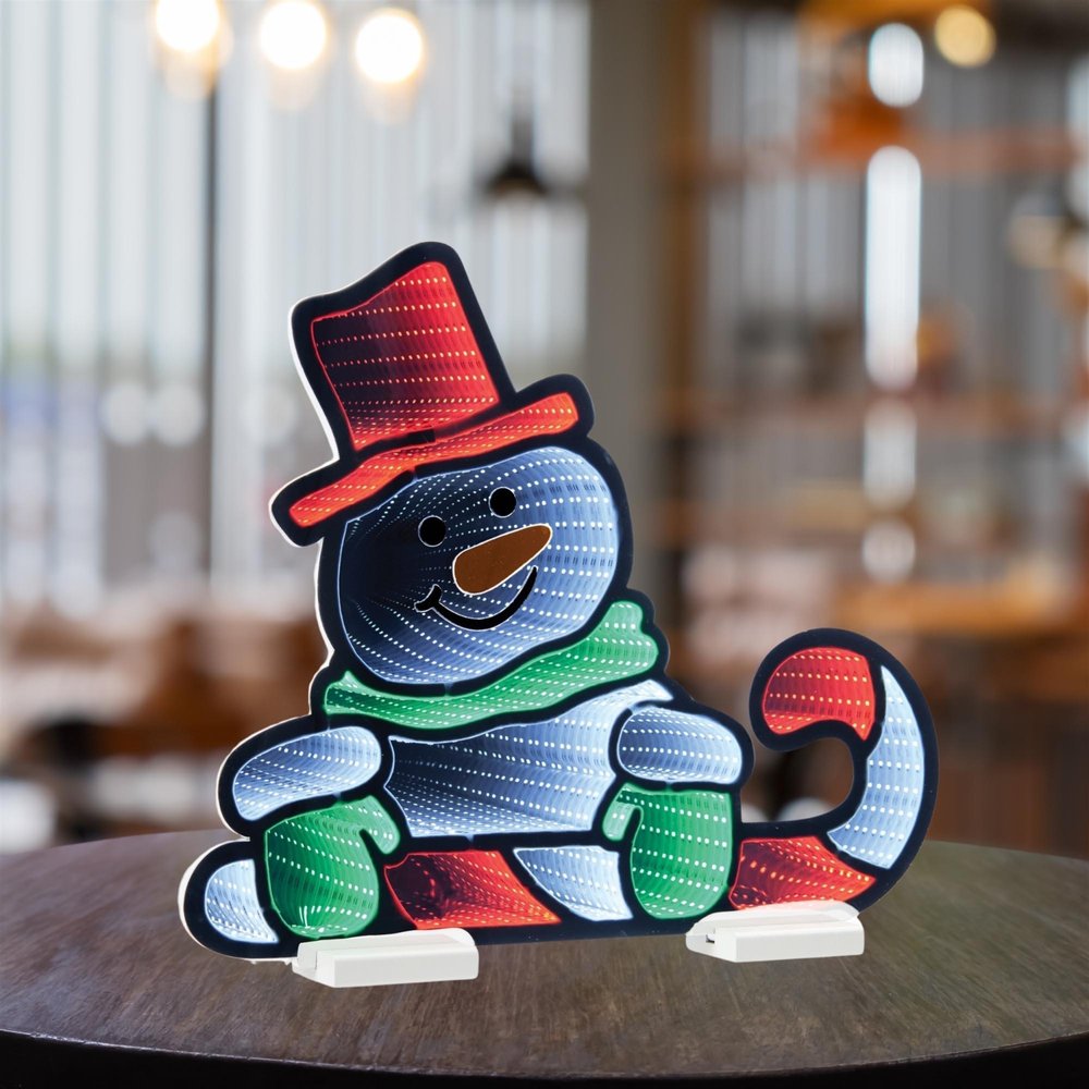 18" White Red And Green Acrylic Christmas Snowman Tabletop Sign with LED HomeRoots