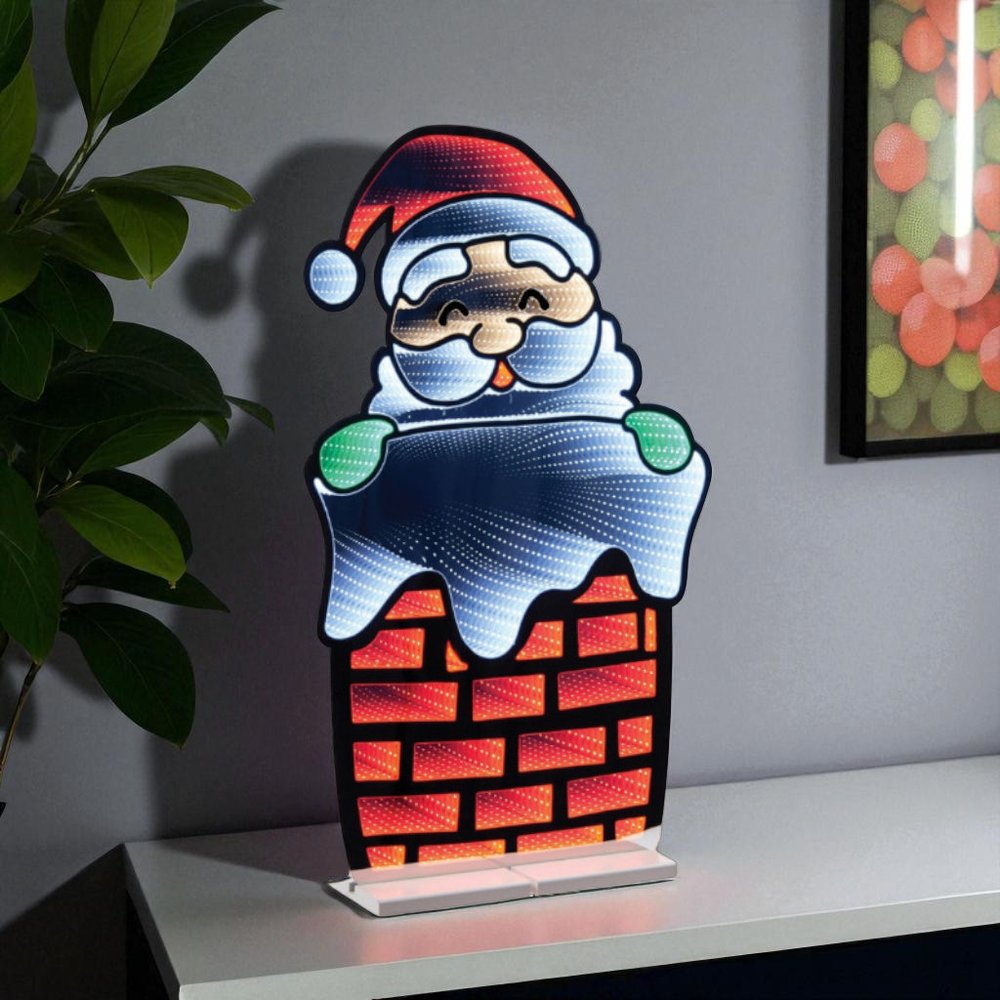 35" Red And White Acrylic Christmas Santa Tabletop Sign with LED HomeRoots