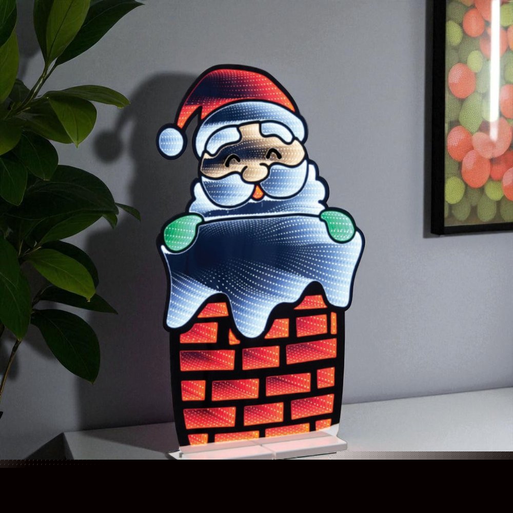35" Red And White Acrylic Christmas Santa Tabletop Sign with LED HomeRoots