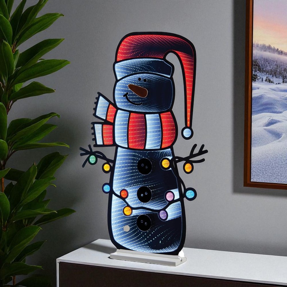 36" White And Red Acrylic Christmas Snowman Tabletop Sign with LED HomeRoots