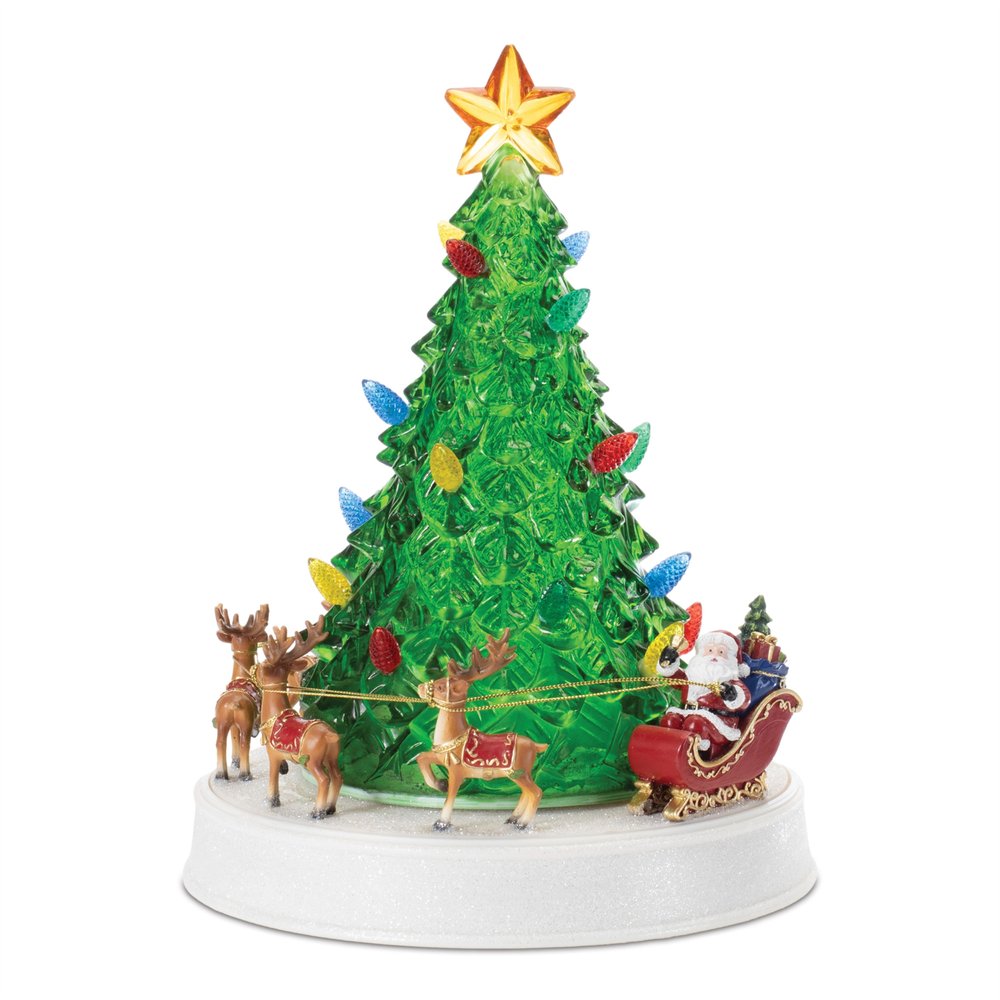 11" Red And Brown Plastic Trees Christmas Christmas Tree Tabletop Sculpture with LED HomeRoots