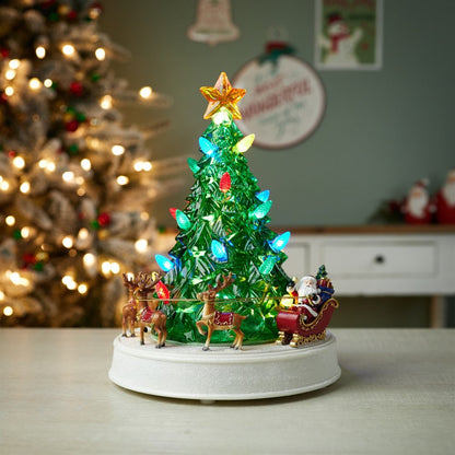 11" Red And Brown Plastic Trees Christmas Christmas Tree Tabletop Sculpture with LED HomeRoots