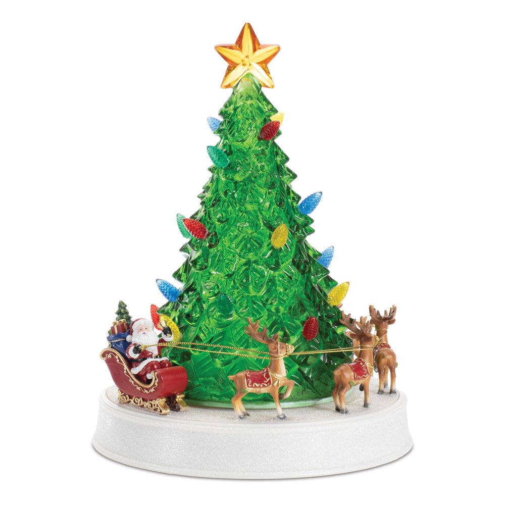 11" Red And Brown Plastic Trees Christmas Christmas Tree Tabletop Sculpture with LED HomeRoots