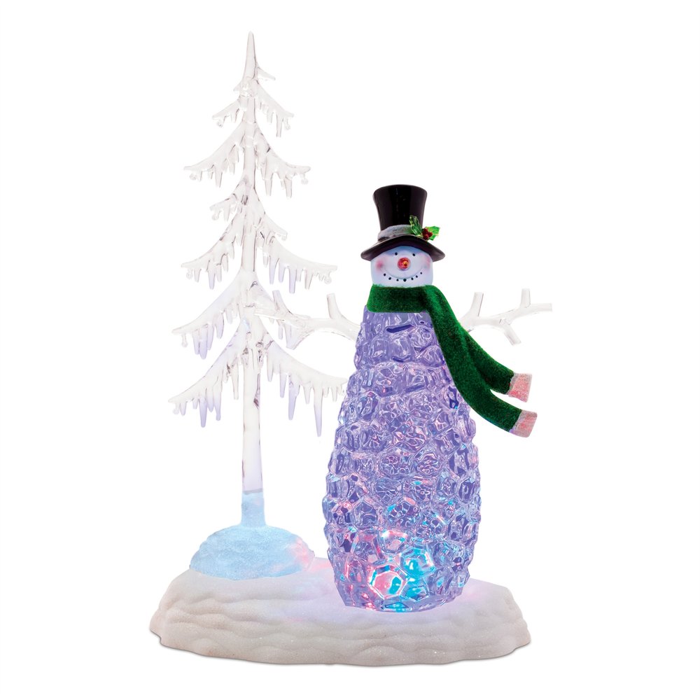 15" White Plastic Trees Christmas Snowman Tabletop Sign with LED HomeRoots