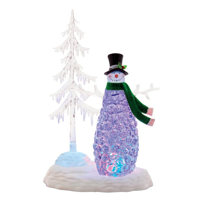 15" White Plastic Trees Christmas Snowman Tabletop Sign with LED HomeRoots