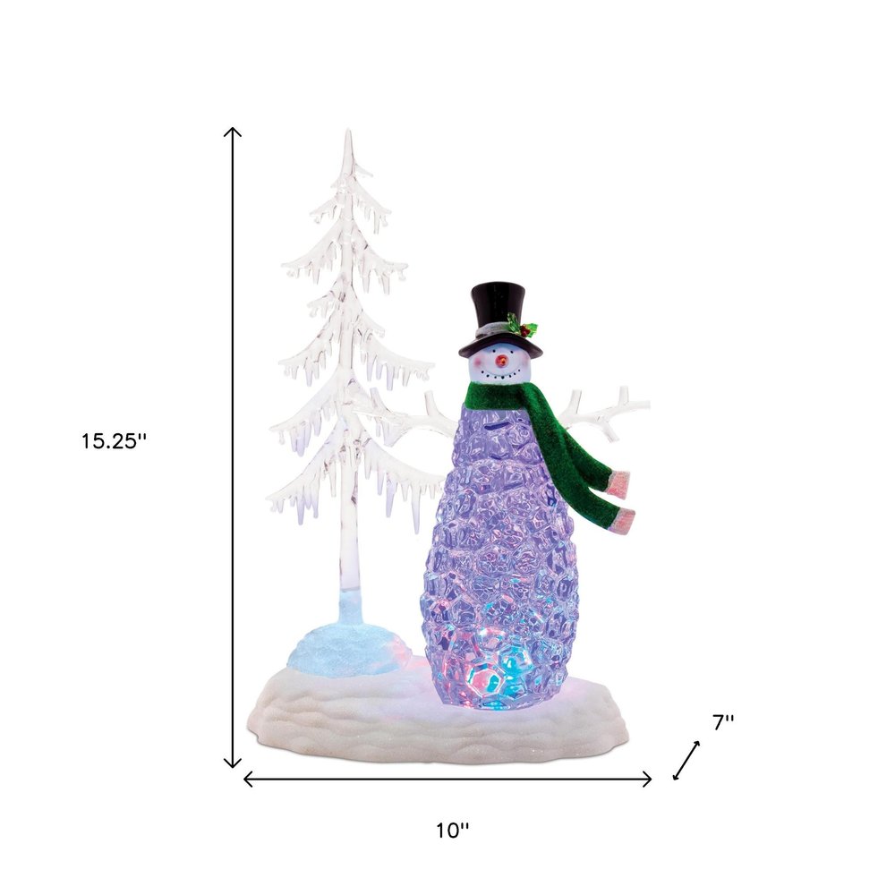 15" White Plastic Trees Christmas Snowman Tabletop Sign with LED HomeRoots