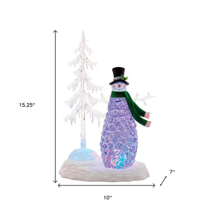 15" White Plastic Trees Christmas Snowman Tabletop Sign with LED HomeRoots
