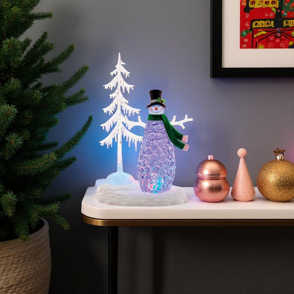 15" White Plastic Trees Christmas Snowman Tabletop Sign with LED HomeRoots
