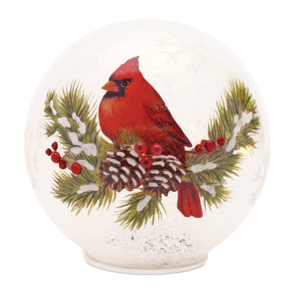 Set of Two White And Red Glass Bird Tabletop Sculpture with LED HomeRoots