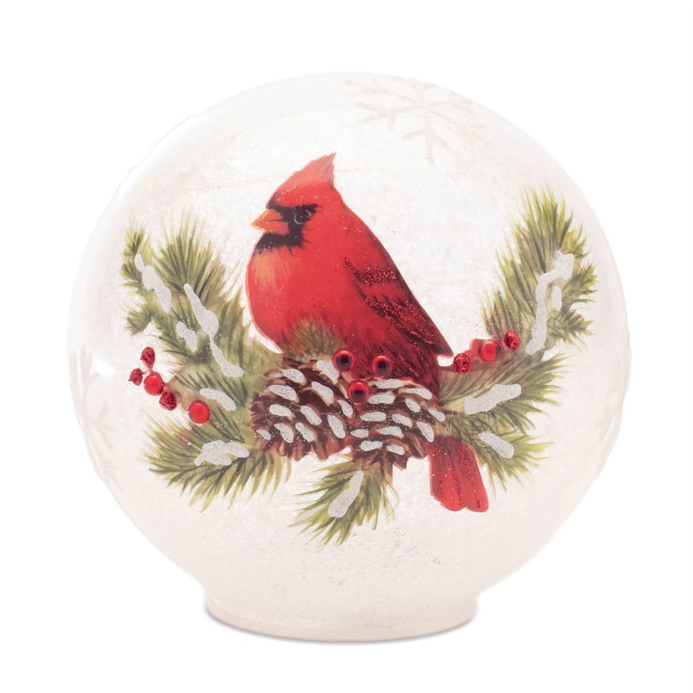 Set of Two White And Red Glass Bird Tabletop Sculpture with LED HomeRoots