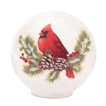 Set of Two White And Red Glass Bird Tabletop Sculpture with LED HomeRoots