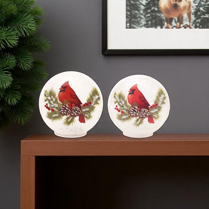 Set of Two White And Red Glass Bird Tabletop Sculpture with LED HomeRoots