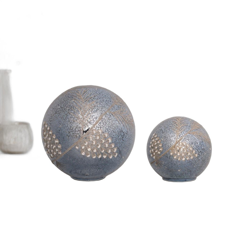 Set of Two Blue And Gray Glass Pinecone Tabletop Sculpture with LED HomeRoots