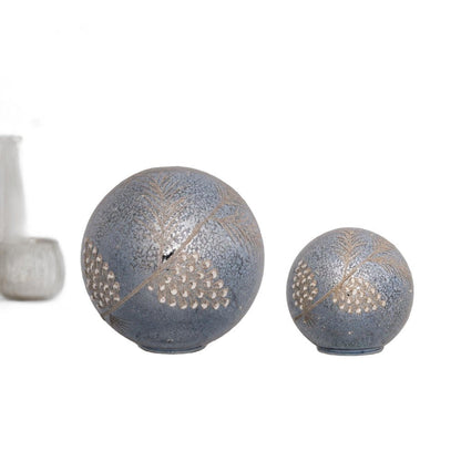 Set of Two Blue And Gray Glass Pinecone Tabletop Sculpture with LED HomeRoots