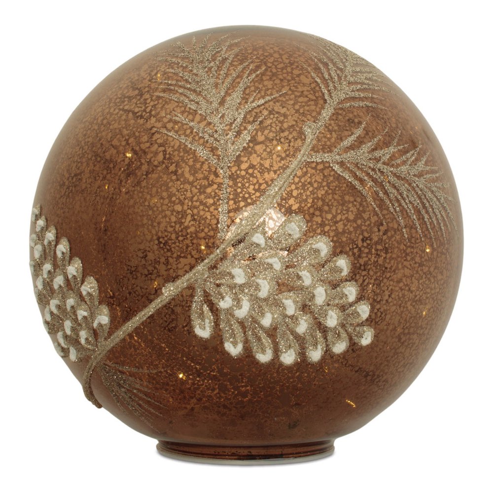 Set of Two Brown And Gray Glass Pinecone Tabletop Sculpture with LED HomeRoots