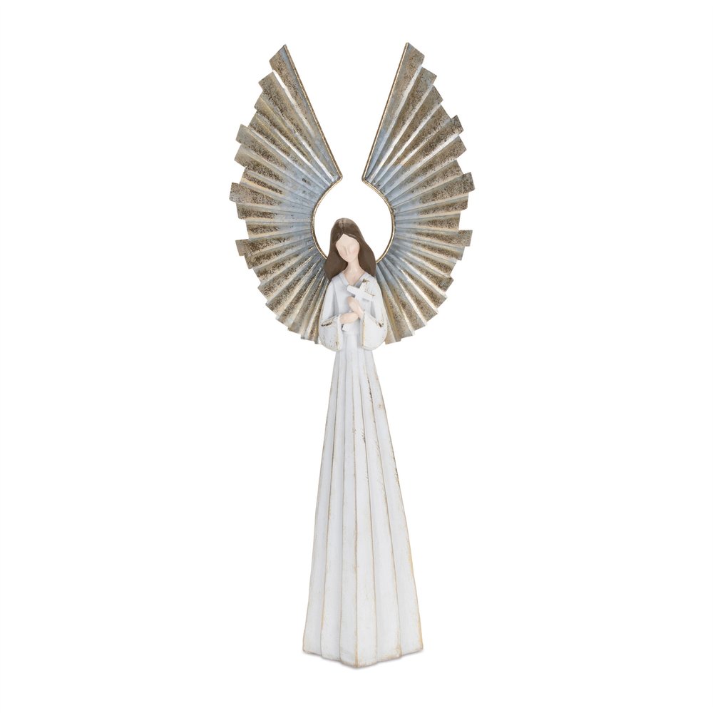 25" White And Gold Polyresin Angel Christmas Tabletop Sculpture HomeRoots