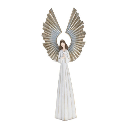 25" White And Gold Polyresin Angel Christmas Tabletop Sculpture HomeRoots