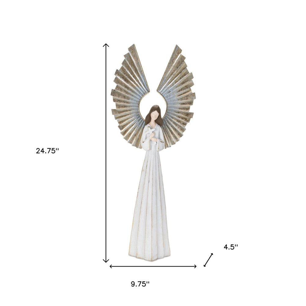 25" White And Gold Polyresin Angel Christmas Tabletop Sculpture HomeRoots