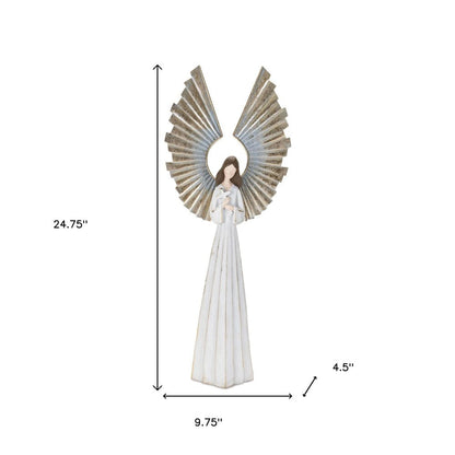 25" White And Gold Polyresin Angel Christmas Tabletop Sculpture HomeRoots