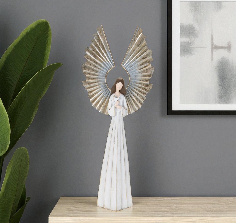 25" White And Gold Polyresin Angel Christmas Tabletop Sculpture HomeRoots